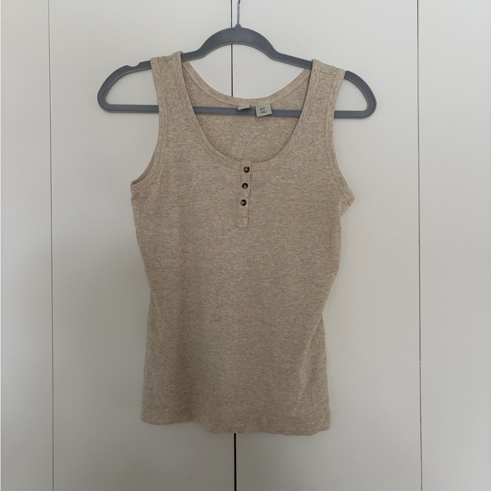 Joie Heathered Beige Tank with Three-Button Placket